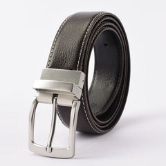 Double Sided Leather Belt With Rotating Pin Buckle Men's Casual Belt