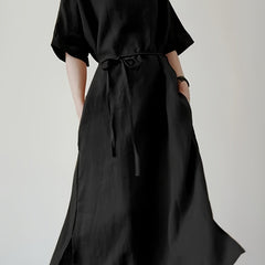 Women's Plus Solid Batwing Sleeve Round Neck Side Split Maxi Dress