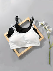 2pcs Wireless Bras Letter Straps Comfy & Breathable Women's Lingerie