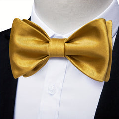 Formal Men's Silk Bow Tie Solid Pre self Bow Tie Square Cufflink Wedding Set