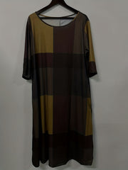  Colorblock Print Half Sleeve Round Neck Stretch Dress