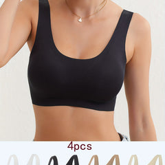 4pcs Seamless Solid Sports Bras for Women