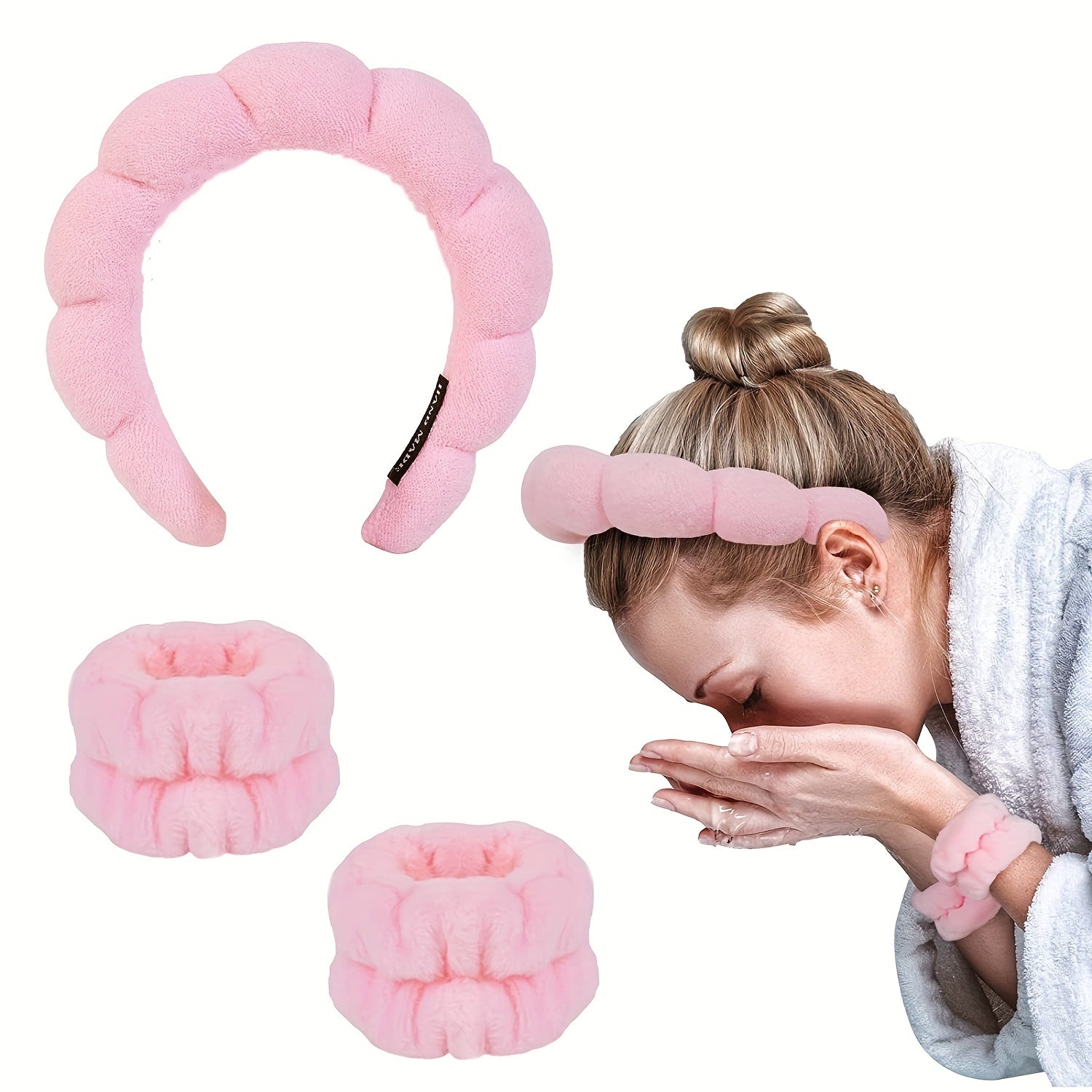 3pcs Puffy Headband Sponge Padded Headdress for Skincare Makeup