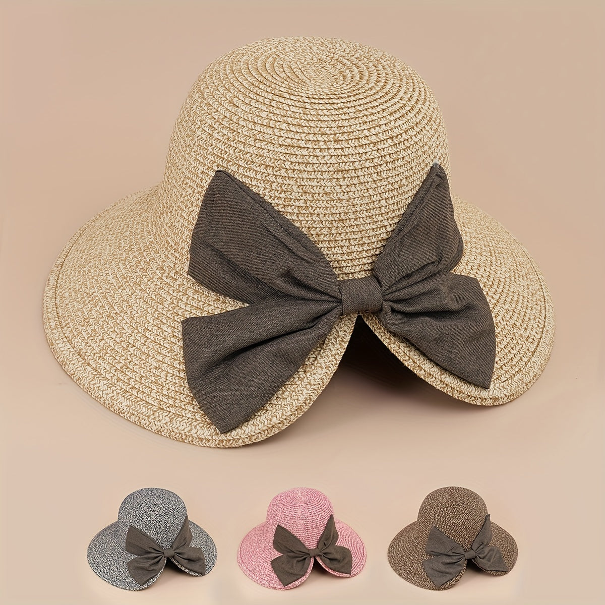 Wide Brim Straw Sun Hat with Bow for UV Protection