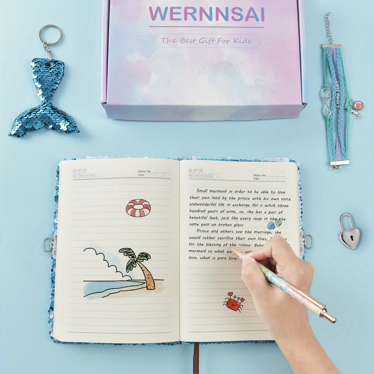 Mermaid Sequin Notebook Set with Lock & Pen