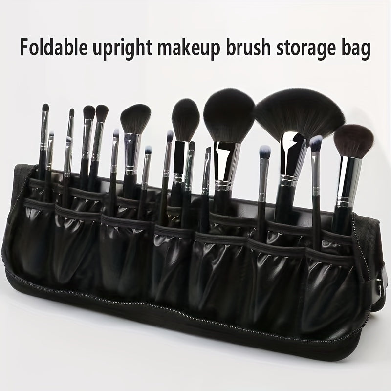 Makeup Brush Bag Waterproof PU Leather Travel Makeup Brush Case
