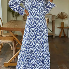  Boho Maxi Dress V Neck Ruffle Trim Pleated