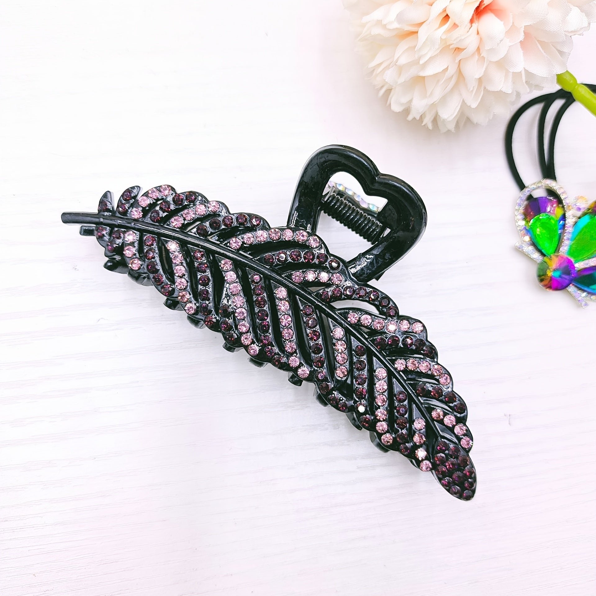 Tree Leaves Rhinestone Hair Claw Non Slip Barrettes