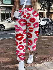  Y2K Pants Women's Plus Kiss Print Joggers