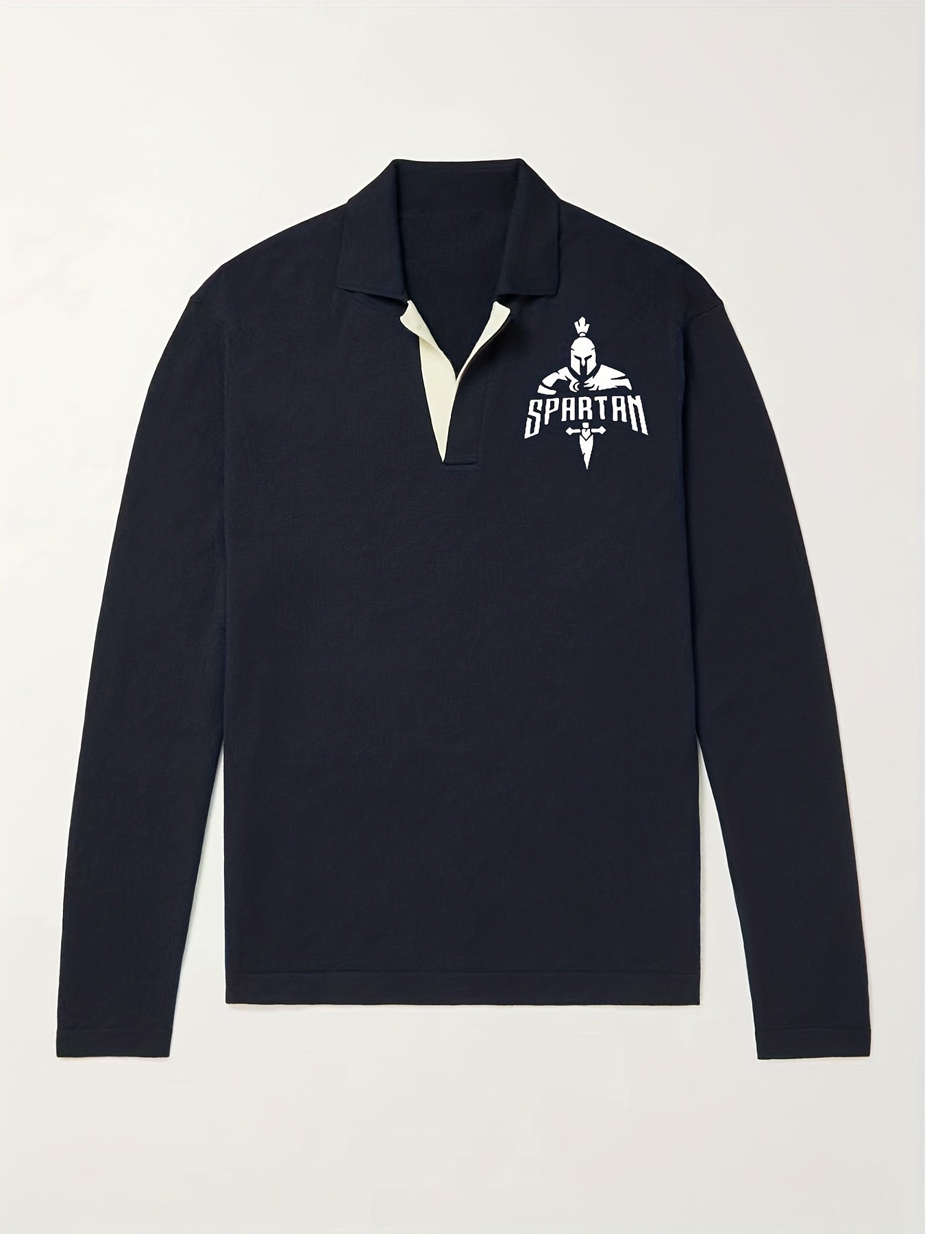 Warrior Pattern Knit Polo Shirt Men's Casual Lapel Middle Stretch V Neck Pullove