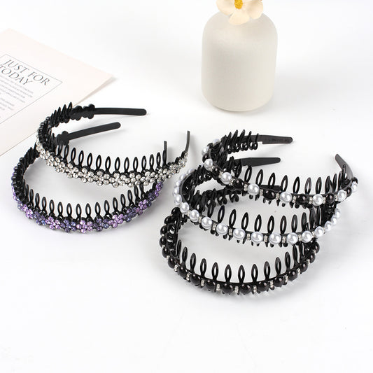 Wave Rhinestone Headband with Crystal Pearl Decoration