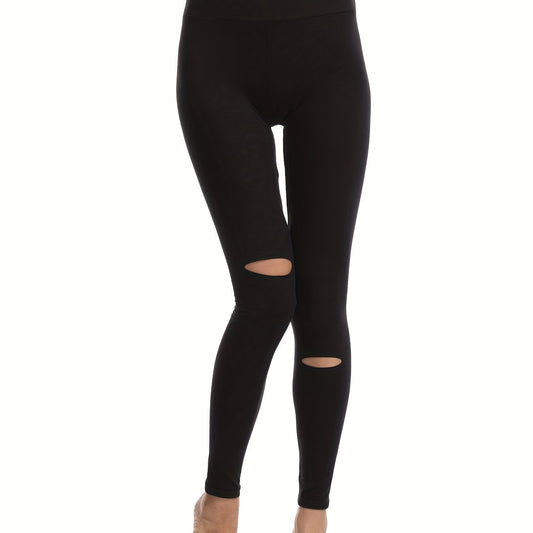 High Waist Cutout Yoga Leggings with Ripped Knees