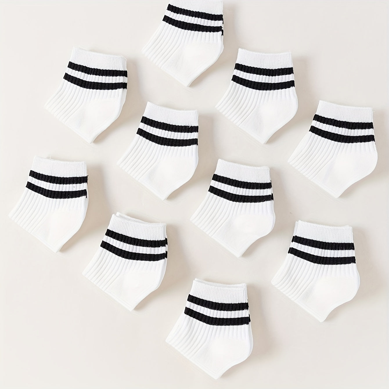 10 Pairs Striped Print Sports Short Socks Women's Stockings