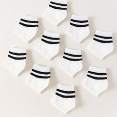 10 Pairs Striped Print Sports Short Socks Women's Stockings