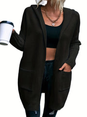  Open Front Hooded Cardigan with Pockets