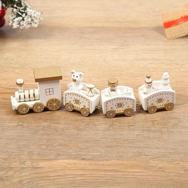 1pc Christmas Wooden Train Ornament Window Garden Tabletop Decoration