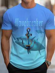 Fish Pattern T shirt Men's Casual Street Style Stretch Tee Shirt
