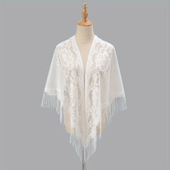 Long Tassel Triangle Shawl Lace Scarf Solid Embroidery Cape