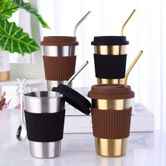 Stainless Steel Cup with Lid & Straw, Creative Drinkware for Home & Office