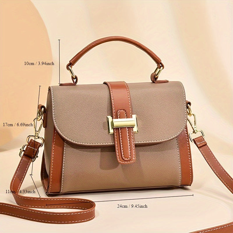 Women's Two Tone Satchel Handbag Shoulder Bag PU Leather Lightweight Crossbody