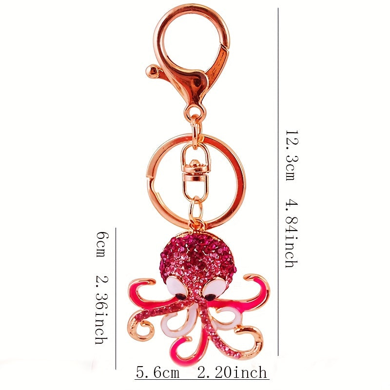 Alloy Rhinestone Octopus Car Keychain Ocean Animal Pendant Key Chain