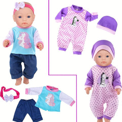10 Pcs Reborn Doll Clothes & Accessories Long Sleeve Set for 25-33 cm Baby