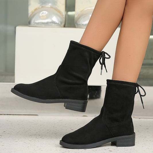 Women's Block Heel Ankle Boots Pointed Toe Lace Up Booties