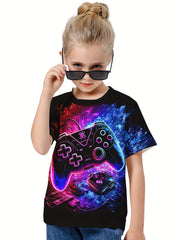 3D Gamepad Baseball Graphic Tee Boys Girls Short Sleeve T-shirt Summer Clothes