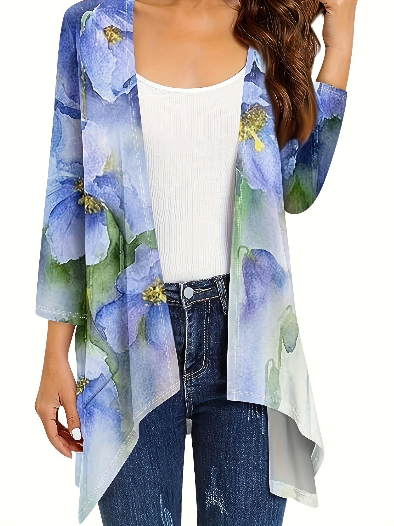  Floral Print Half Sleeve Cardigan