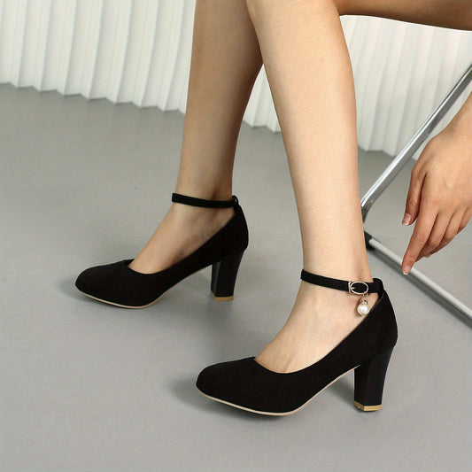 Women's Chunky High Heels with Faux Pearls