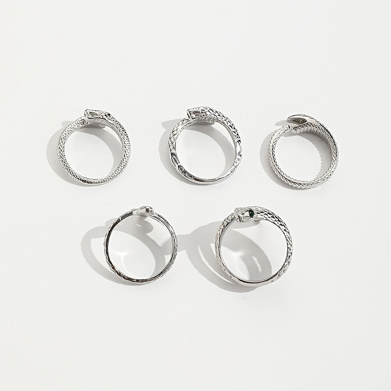 Vintage Snake Series Rhinestone Inlaid Women's Ring Set