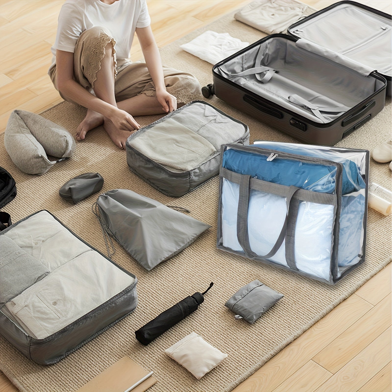 2pcs Transparent PVC Storage Bags Space Saving Storage Room Decor