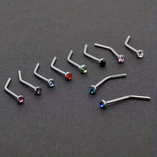 10pcs Stainless Steel 1.8mm Curved Nose Nail Ring Body Jewelry for Men