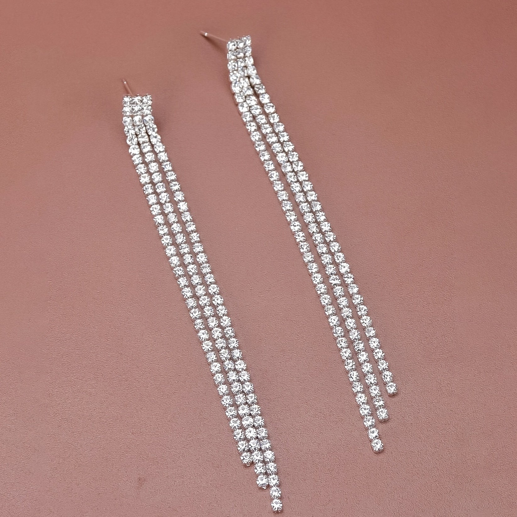 Long Rhinestones Tassel Drop Earrings for Women Girls