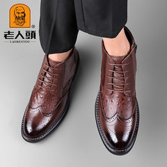 LAORENTOU Men's Leather Brogue Oxford Boots Comfortable Derby Boots