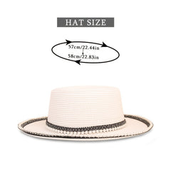 Faux Pearl Decor Sun Hat Flat Top Jazz Fedora Cap Women