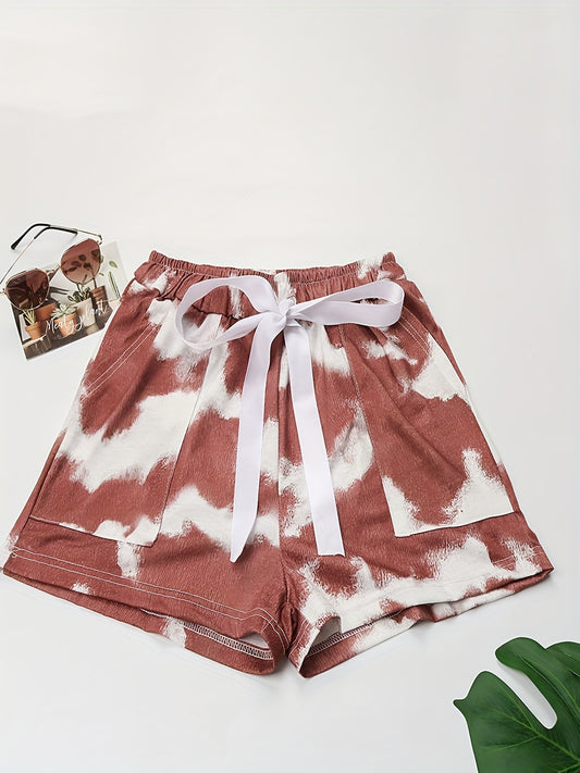 Tie Dye Tie Front Shorts Elastic Waist Wide Leg Shorts
