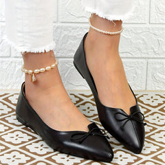 Women's Bowknot Ballet Flats Pointed Toe Slip On Faux Leather Shoes
