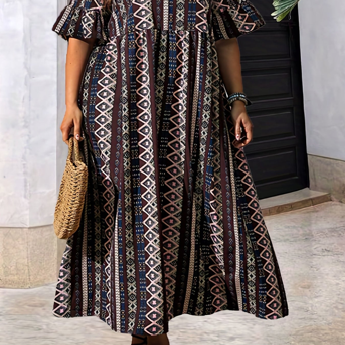  Casual Dress Women's Plus Ruffle Trim Maxi Dress