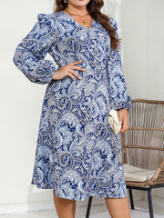  Paisley Print Long Sleeve Midi Dress