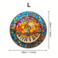 Wooden Jigsaw Puzzle Stained Glass Art Music Theme with Cat Piano