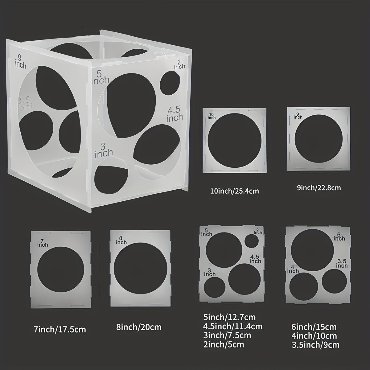 10 Inch Collapsible Plastic Balloon Sizer Box Cube - Balloon Size M