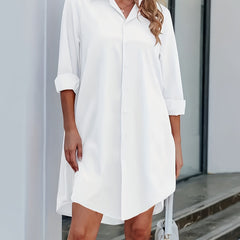 Sexy Button Front Shirt Dress Solid Color Turn Down Collar