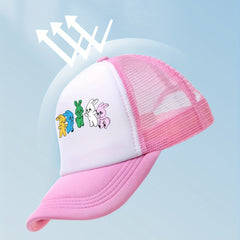 Colorful Rabbit Print Trucker Hat Y2K Pink Baseball Cap Mesh Kpop Sun Hat