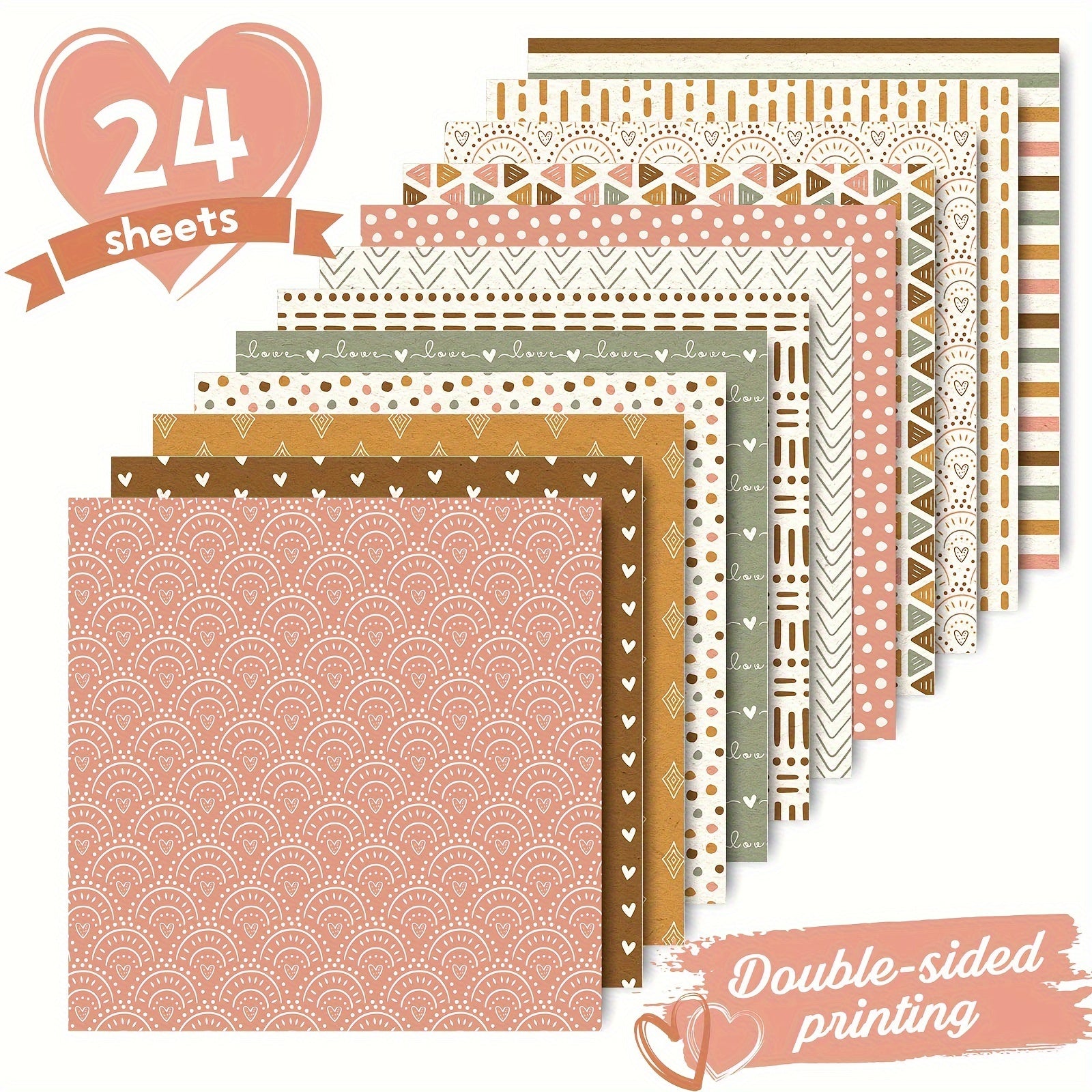 24pcs Boho Pattern DIY Paper Double-Sided Scrapbook Paper