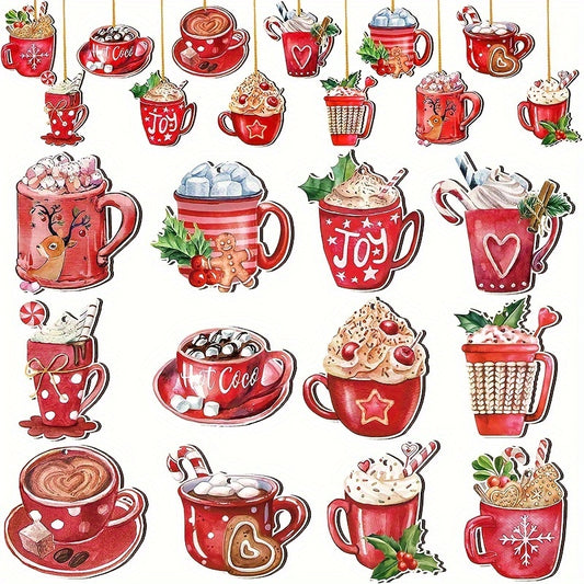 36pcs Christmas Hot Cocoa Wooden Ornaments Hanging Decorations