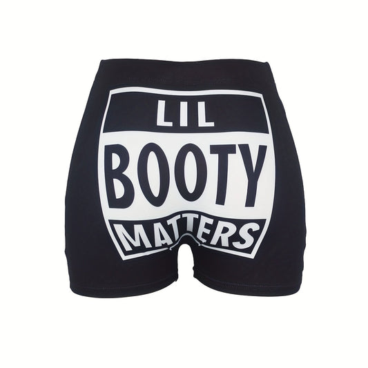 Colorblock Letter Print Skinny Yoga Shorts for Women
