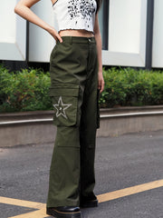 Women's Plus Star Pattern Cargo Pants With Flap Pockets