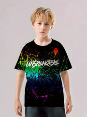 Paint Splash Pattern Kid's T-Shirt UNSPEAKABLE Print Casual Short Sleeve Top