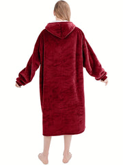 Plush Hooded Night Robe Warm & Soft Long Sleeve Lounge Robe Women's Sleepwear